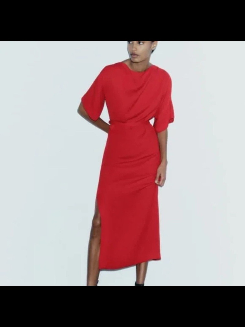 Zara Red Midi Dress with Side Slit